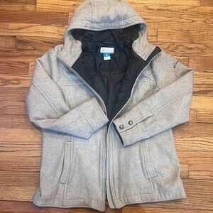 Columbia Women's Wool Blend Hooded Jacket Light Gray Zip Up Casual Outerwear